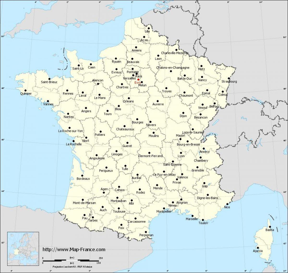 mapa francuske Mapa Francuskoj sa gradovima   Mapu za Francusku i gradove  mapa francuske